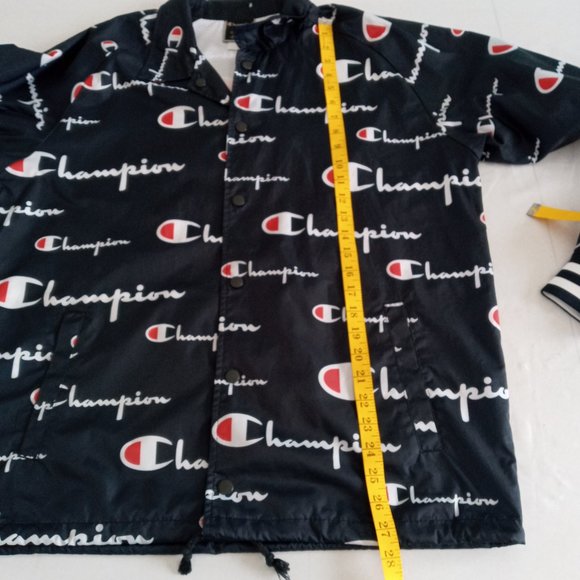 Champion all over spellout lined Satin Coaches Jacket Size Large - Picture 6 of 10